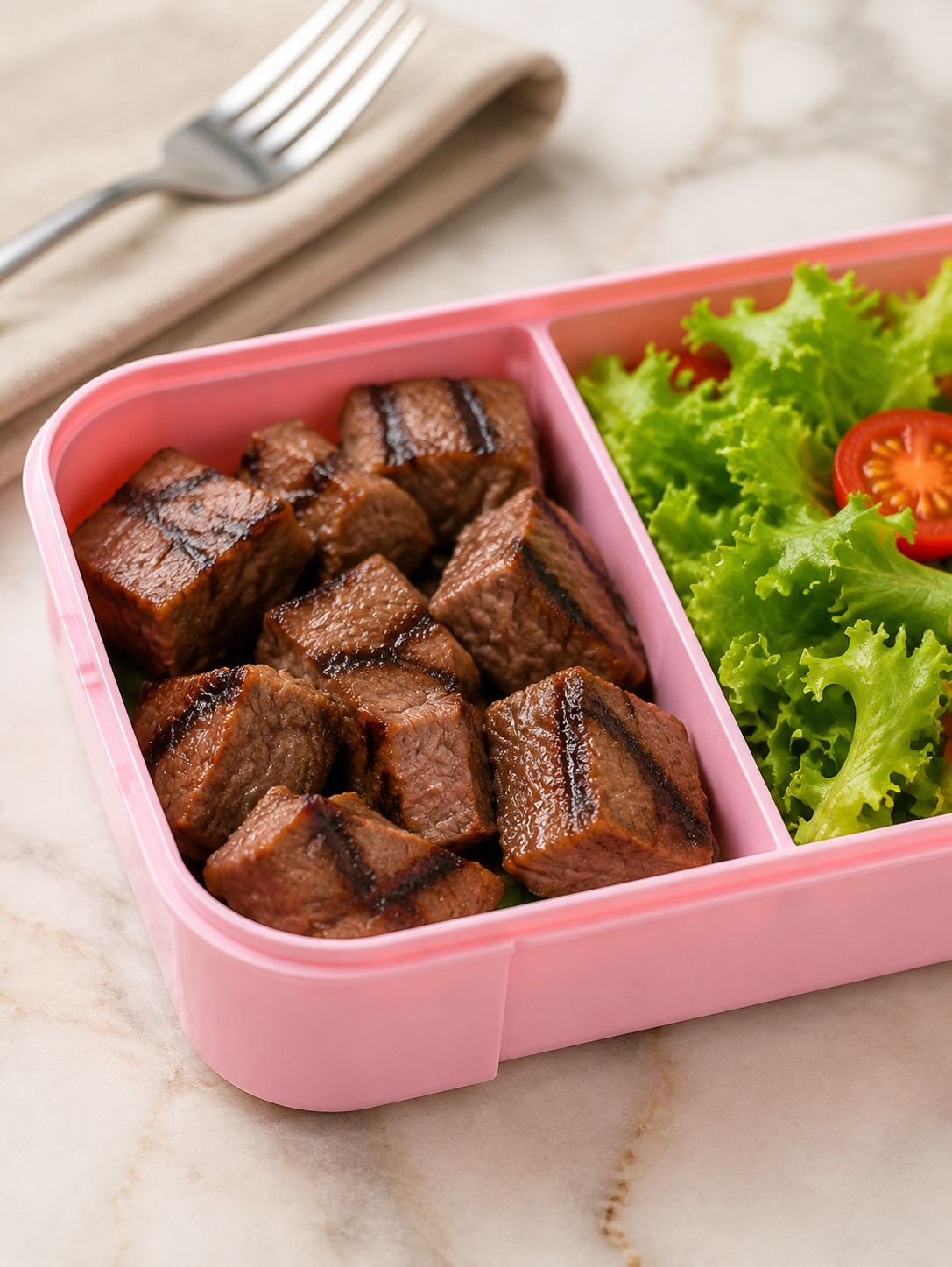 Praktische lunchbox met meegeleverd bestek voor werk en school