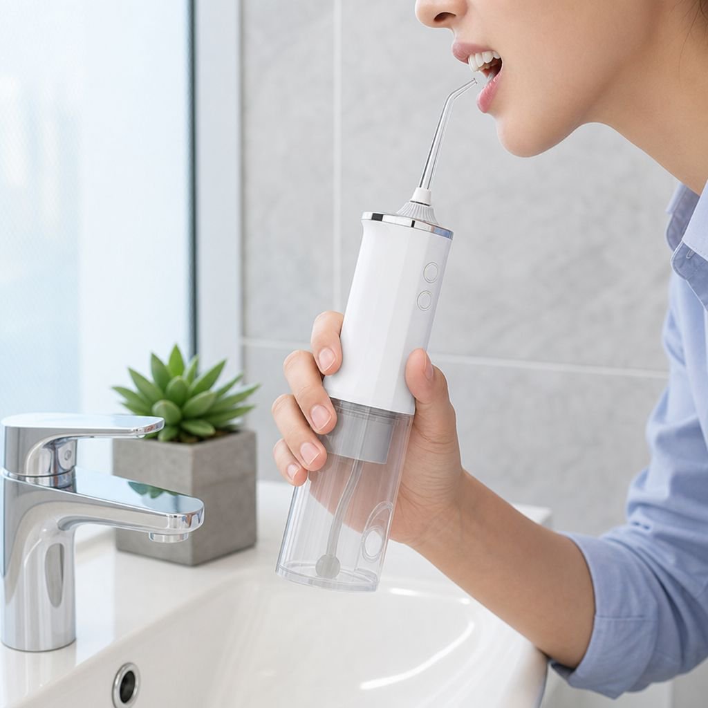 Fresh Breath Portable Water Flosser in use
