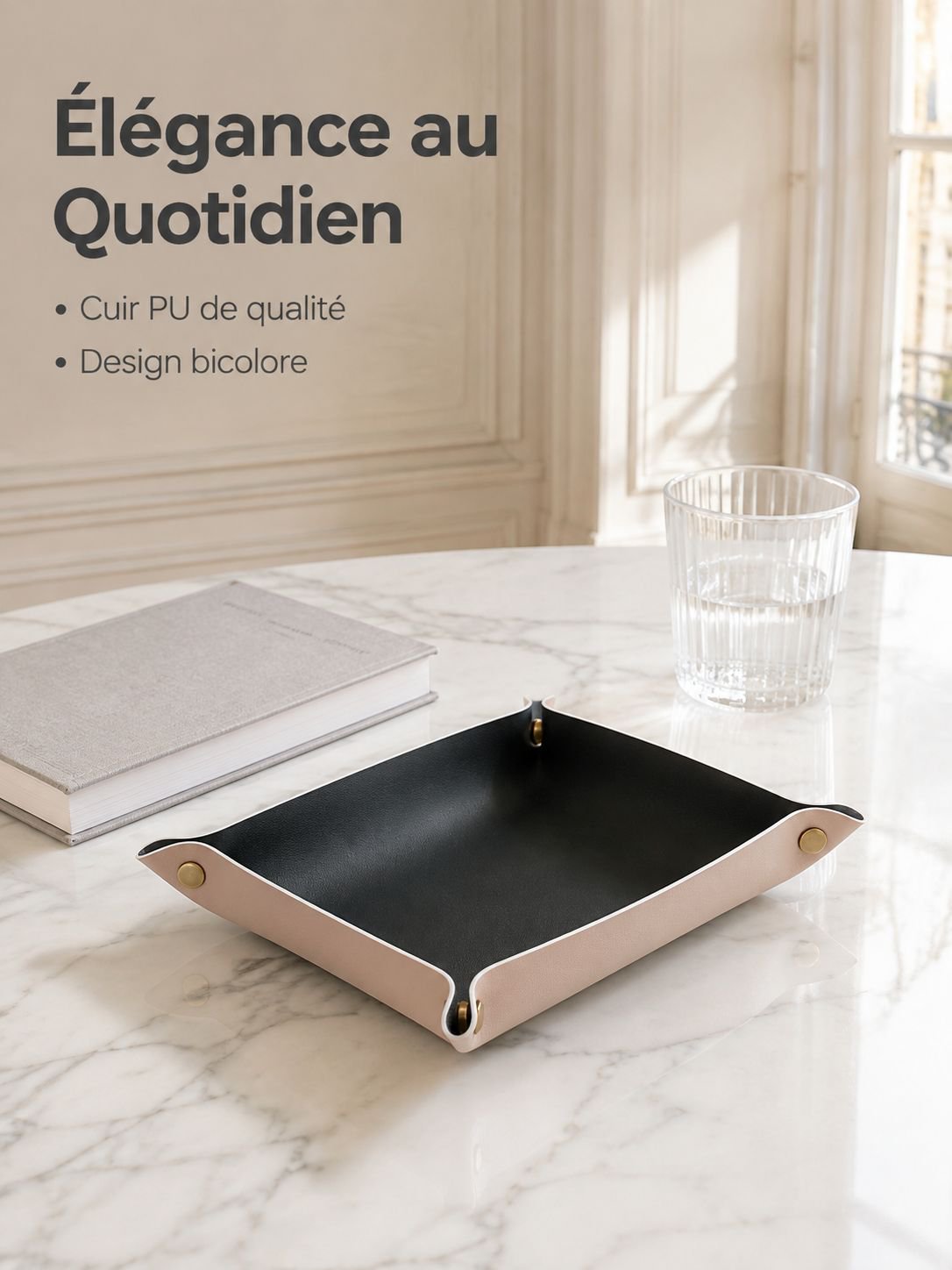 Plateau de rangement en cuir pour bureau