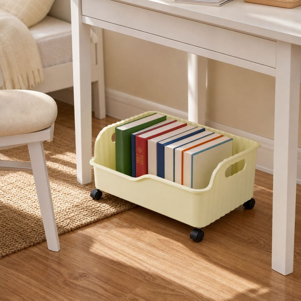 Book Storage Box with Pulleys Large Capacity Student Desk Organizer