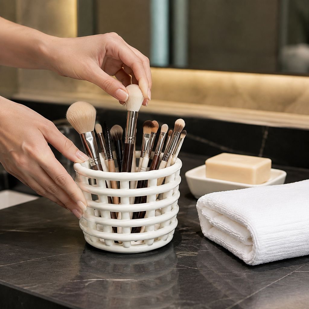 Creative Ceramic Storage Basket Bathroom Organizer Planter Vase