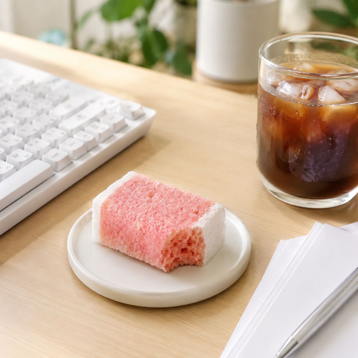 아침 대용 건강 떡과 우롱차 세트