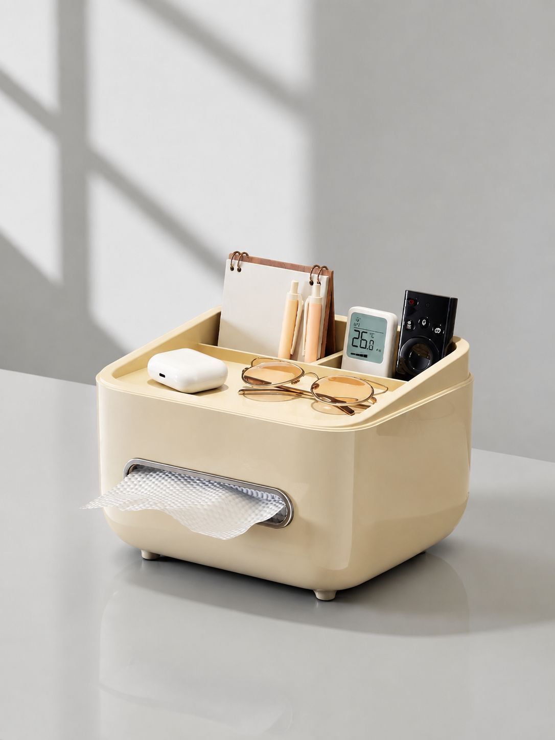 Multifunktionale Kosmetiktuchbox mit Fernbedienungshalter