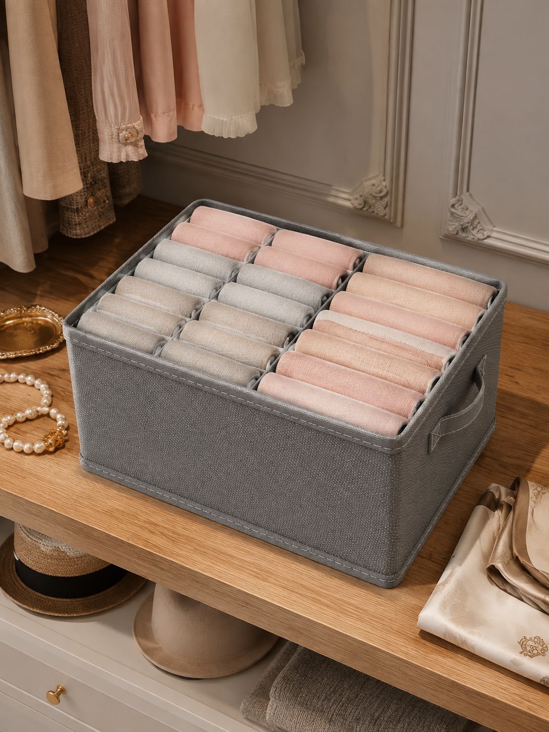 Boîte de rangement en tissu non tissé avec plaque PP épaissie, rangement pour vêtements type tiroir