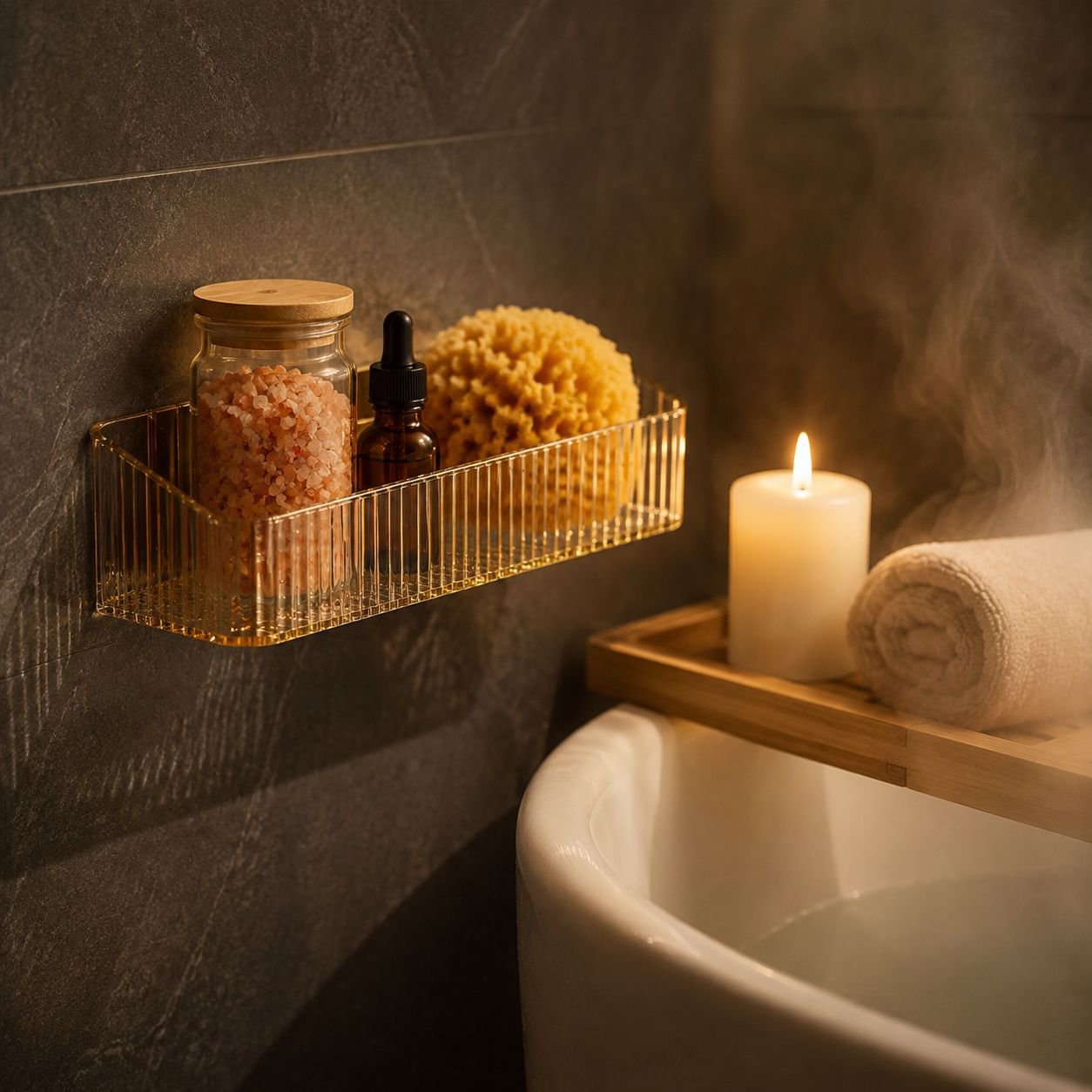 Space-saving shower caddy for bathroom organization