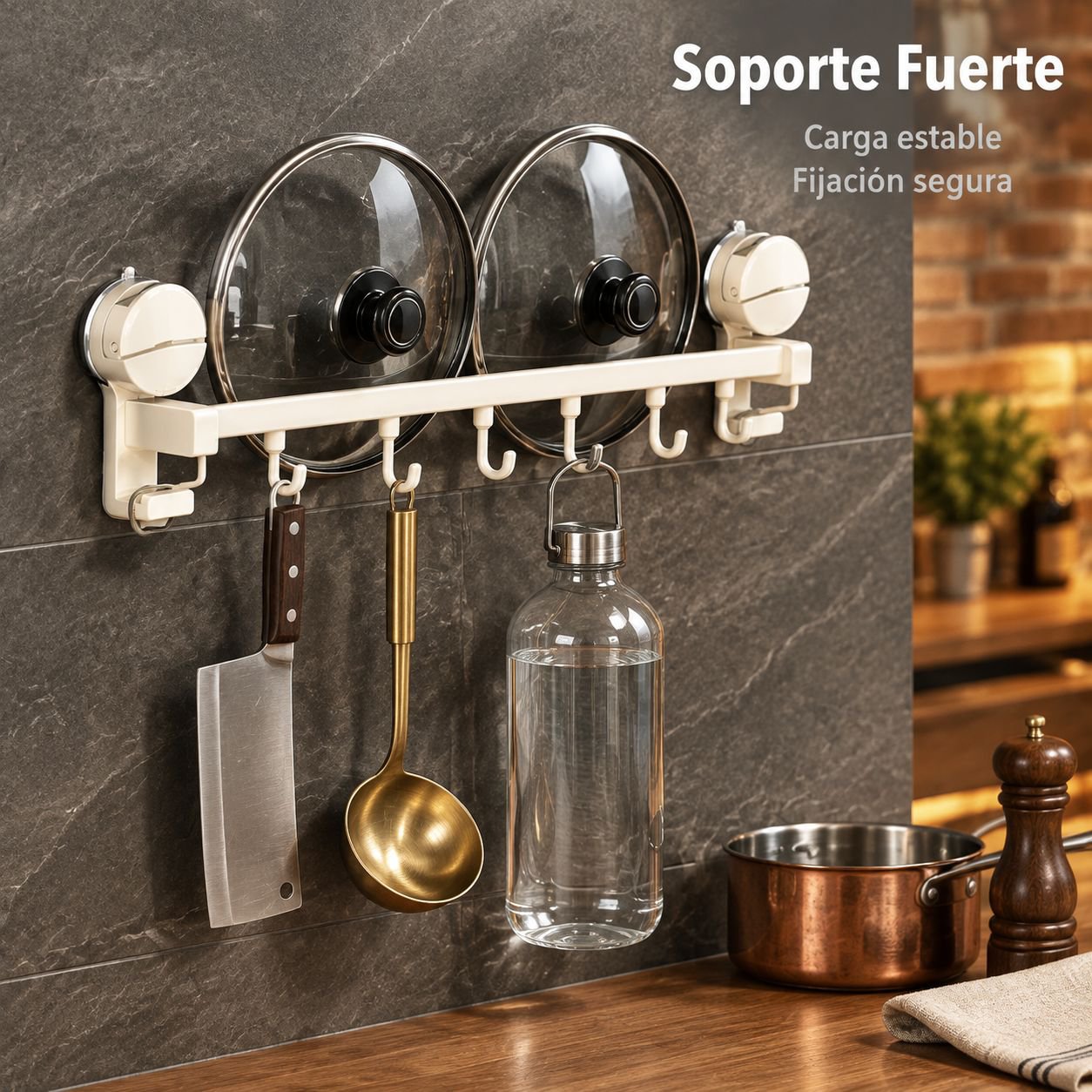 Organizador De Pared Con Ventosa Para Utensilios De Cocina Sin Perforar