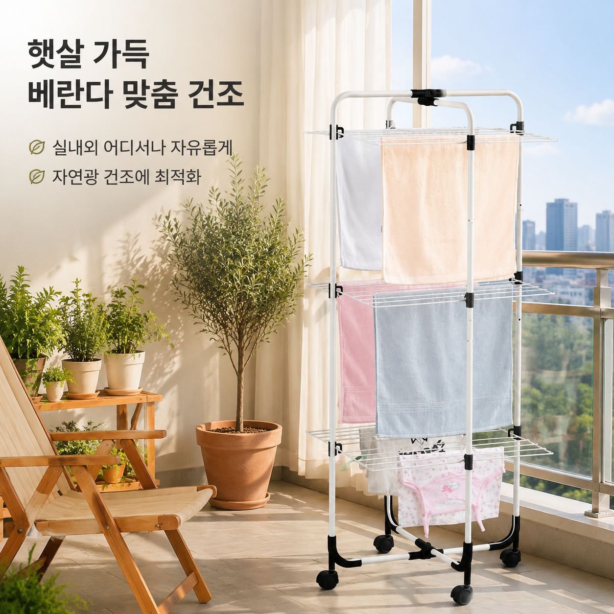 실내 및 실외용 바닥 설치형 빨래 건조대