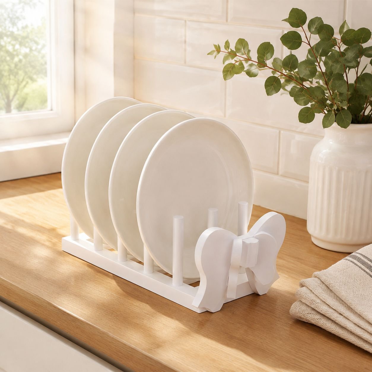 Multifunctional Kitchen Wooden Bowl and Plate Draining Storage Display Rack