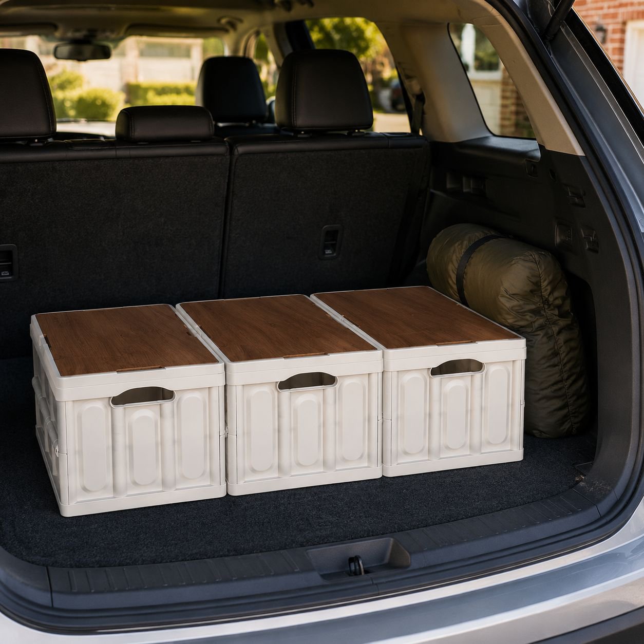 Portable Folding Storage Basket with Wooden Tabletop
