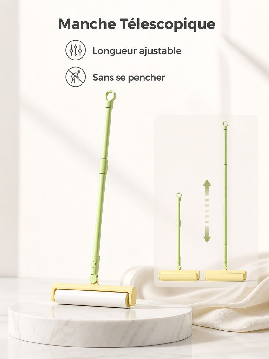 Brosse à Peluches Télescopique Allongée pour la Maison, Attrape Cheveux et Poussière