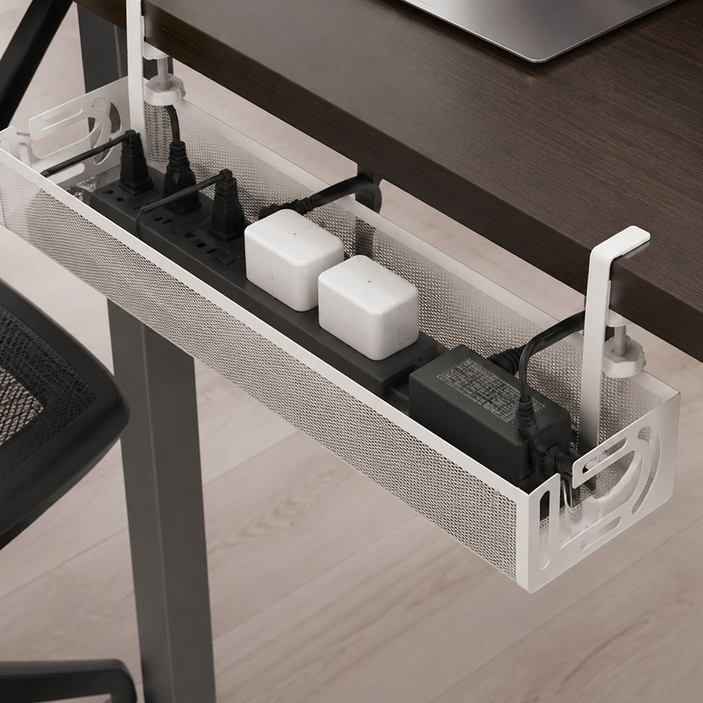 No-Drill Under Desk Power Strip Organizer, Cable Management Tray