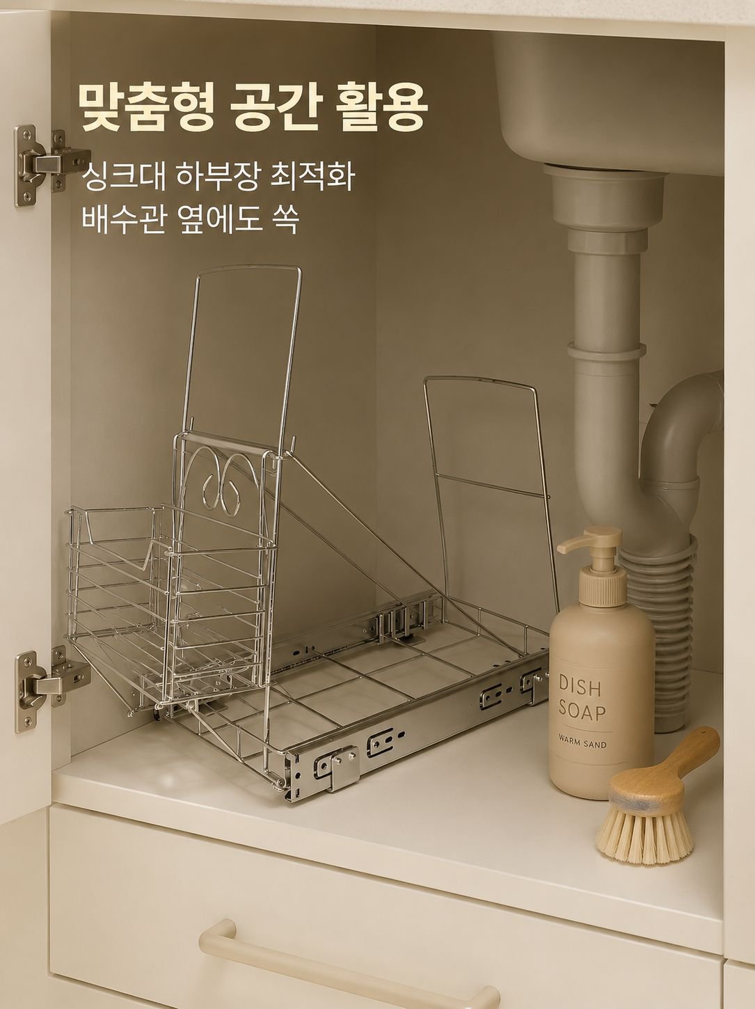 레일형 주방 캐비닛 하강식 쓰레기통 거치대