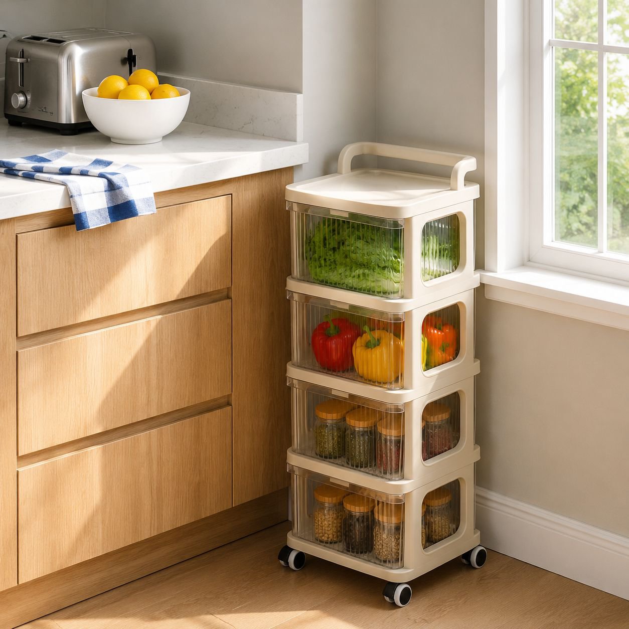 Carro organizador multifuncional de varias capas para cocina y baño