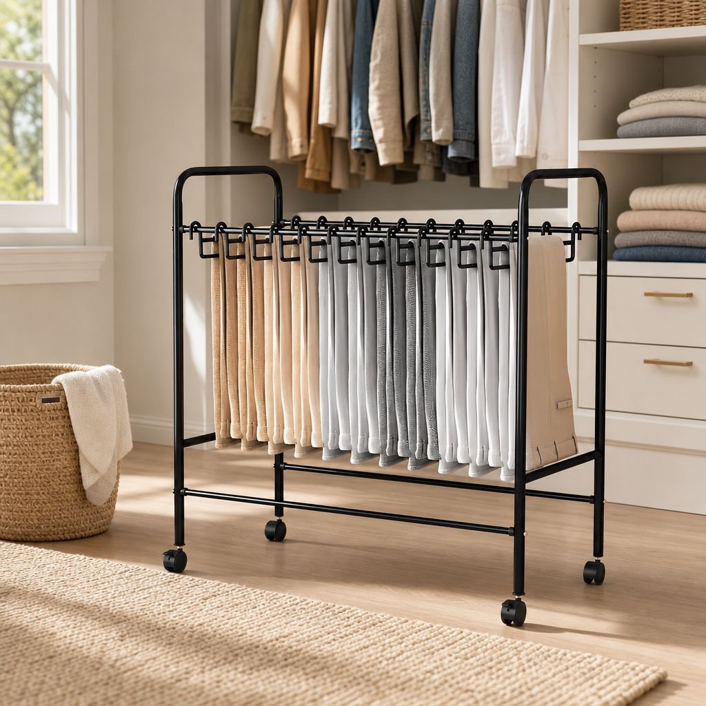 Iron Base Movable Pants Organizer Rack