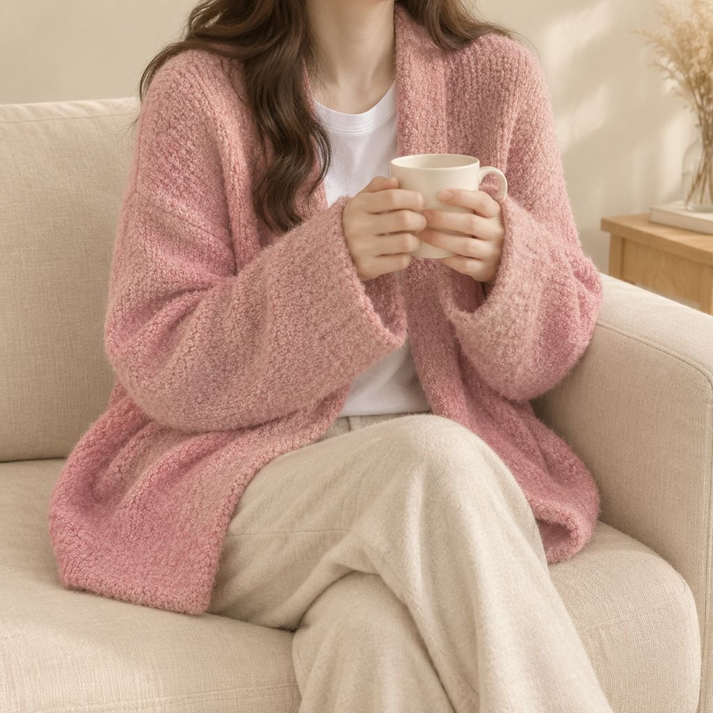 Women's Loose Fit V-Neck Lantern Sleeve Knit Cardigan