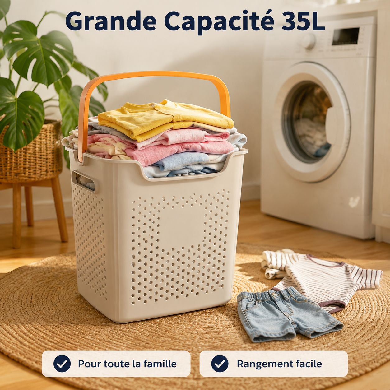 Panier à linge portable pour salle de bain domestique