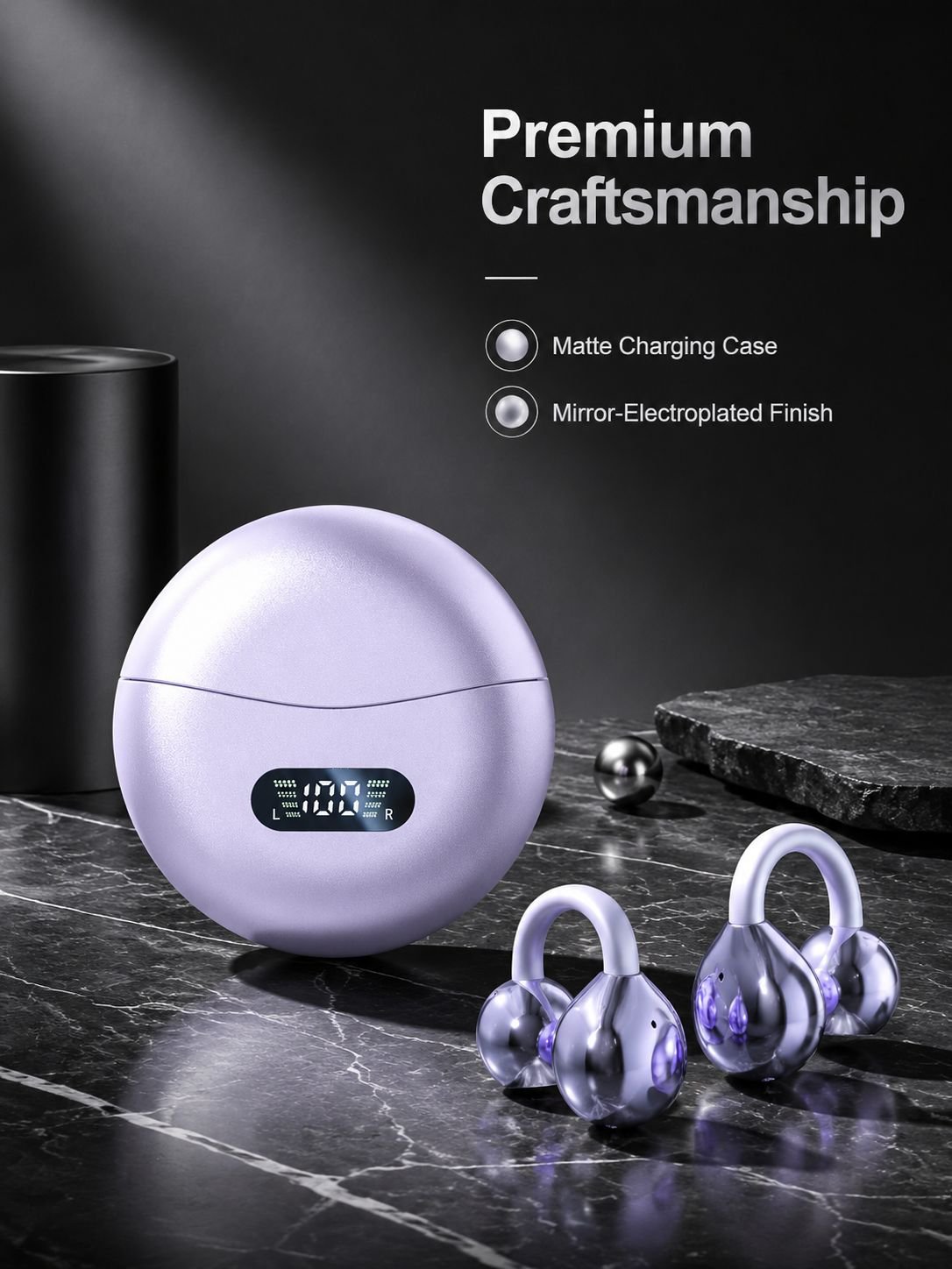 Close-up of smart translation Bluetooth ear clip features