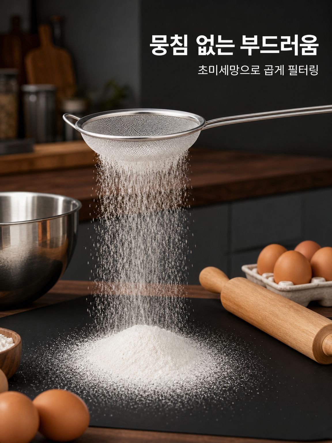 주방에서 사용 중인 40메쉬 베이킹 체
