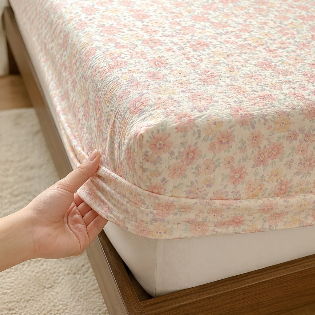 Soft fabric detail of summer bed skirt