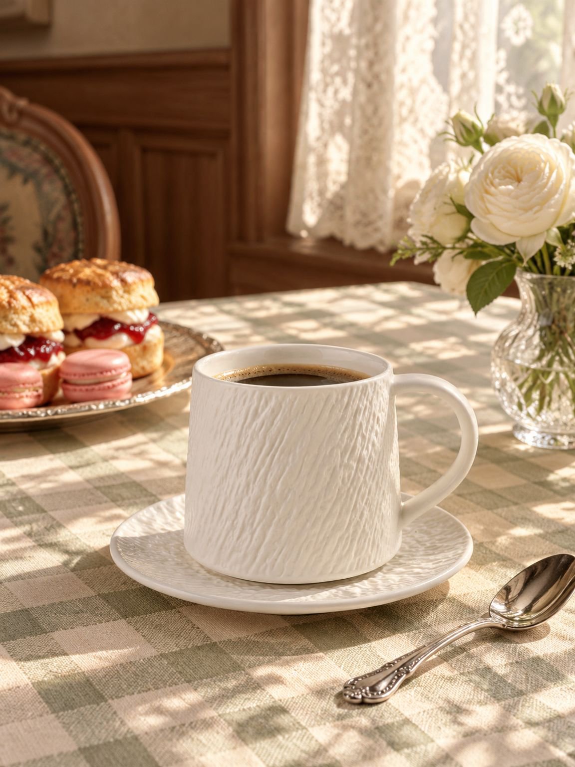 Premium vintage-style stoneware coffee cup and saucer set