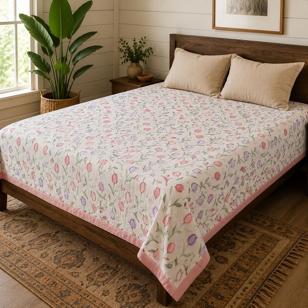 Lightweight two-layer comforter folded