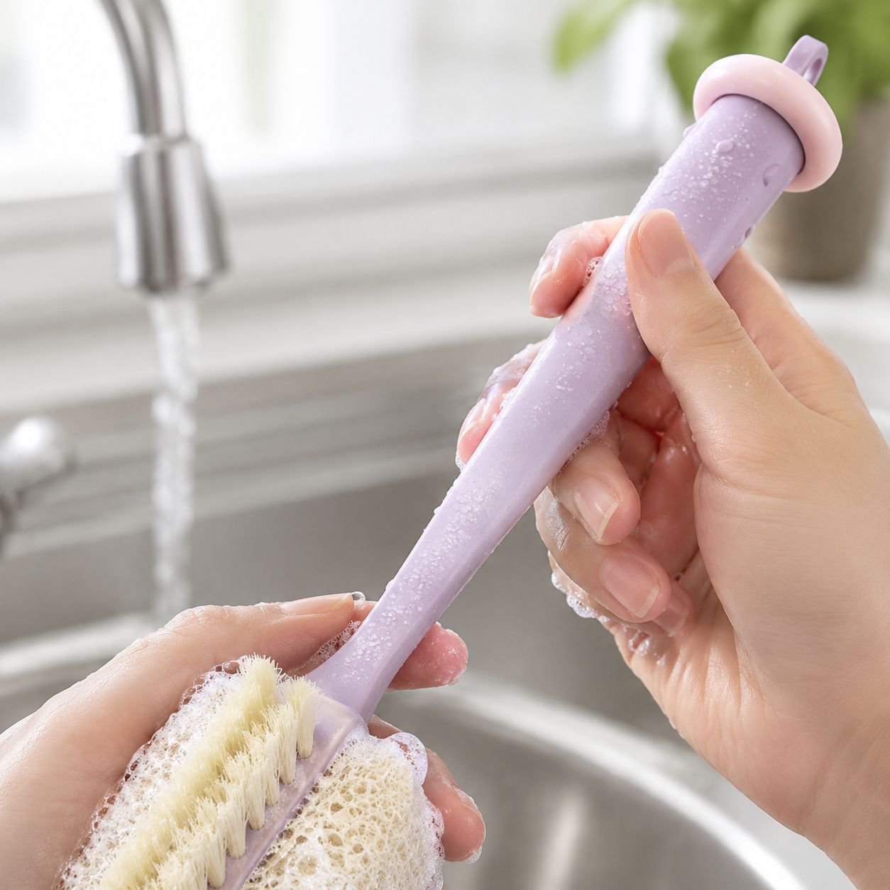 ロングハンドルで深いカップも簡単洗浄