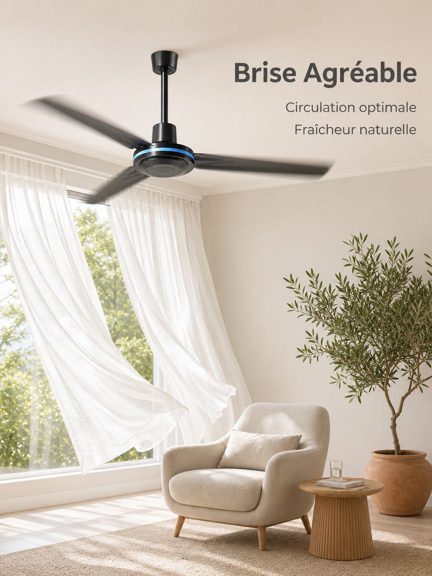Ventilateur de plafond domestique à trois pales, silencieux et télécommandé