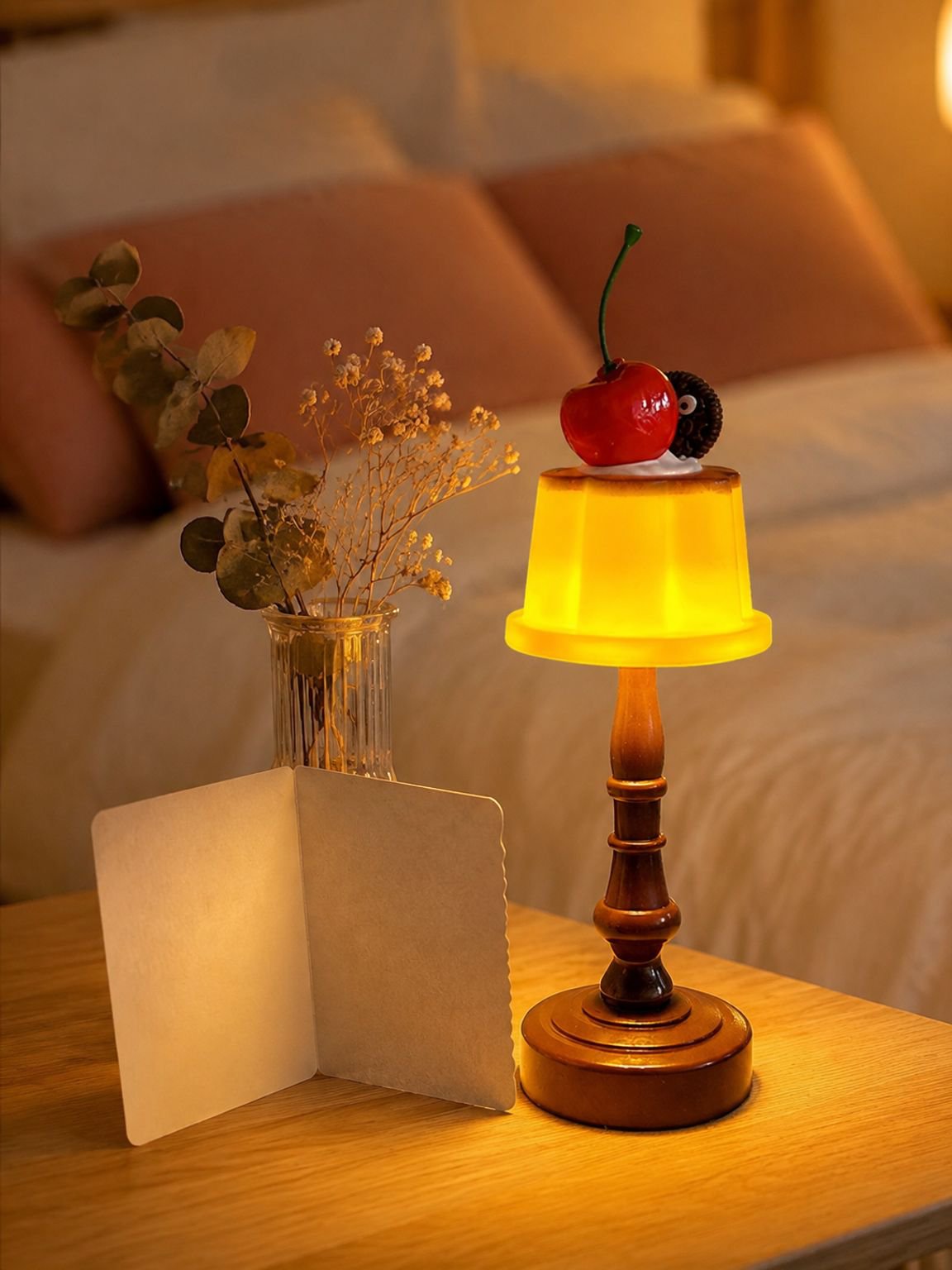 Decorative bedside lamp creating a peaceful nighttime lighting environment