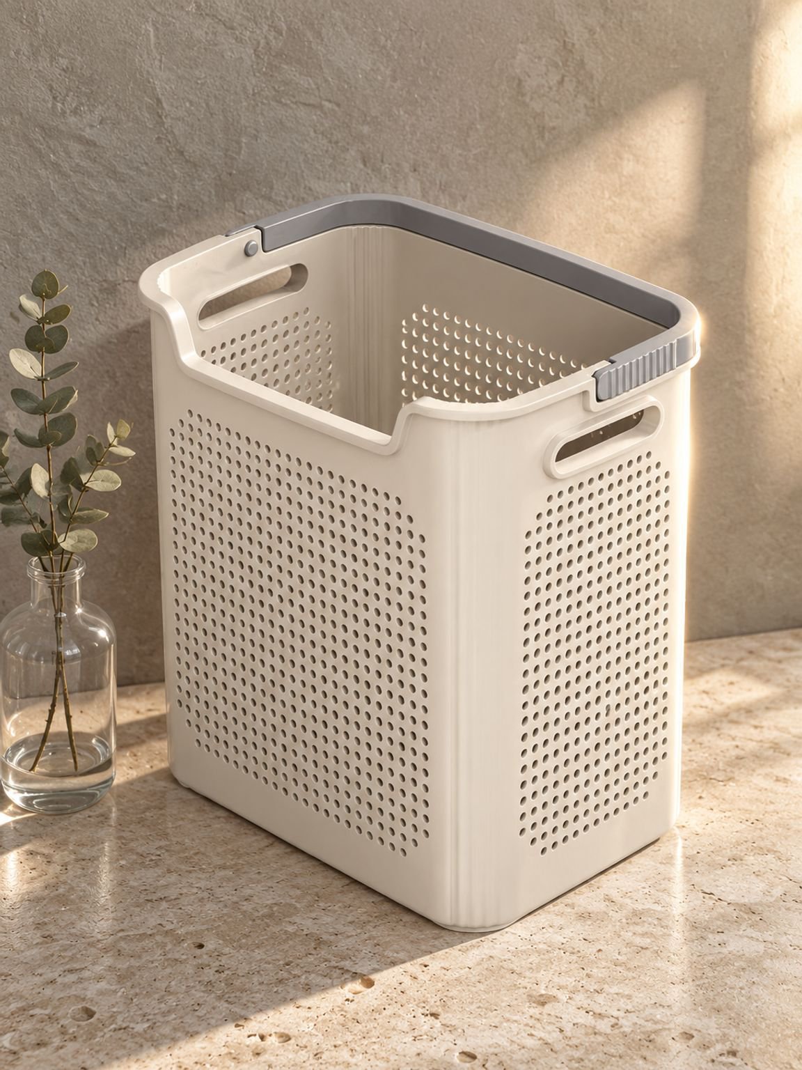 Corbeille à linge sale blanc crème