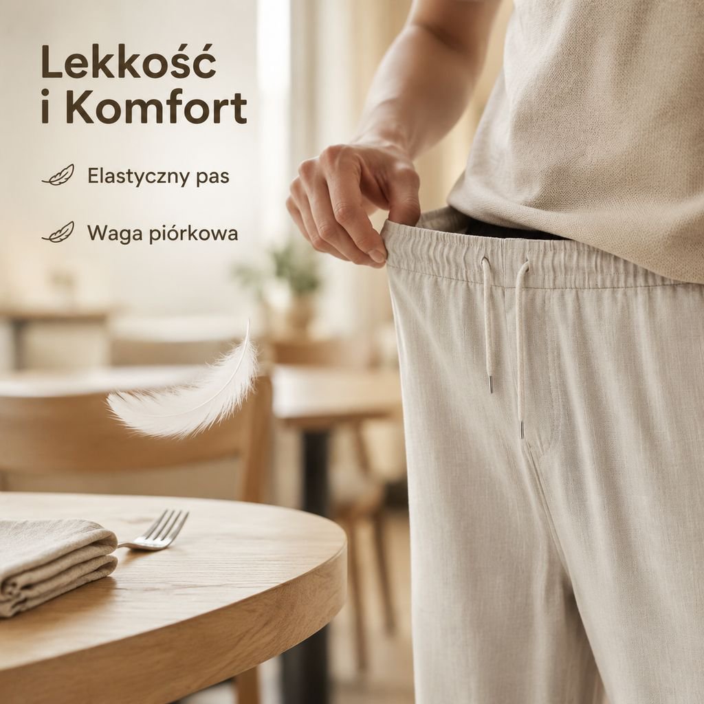 Męskie letnie spodnie lniane old money, luźne, przewiewne, szerokie nogawki, cienki materiał