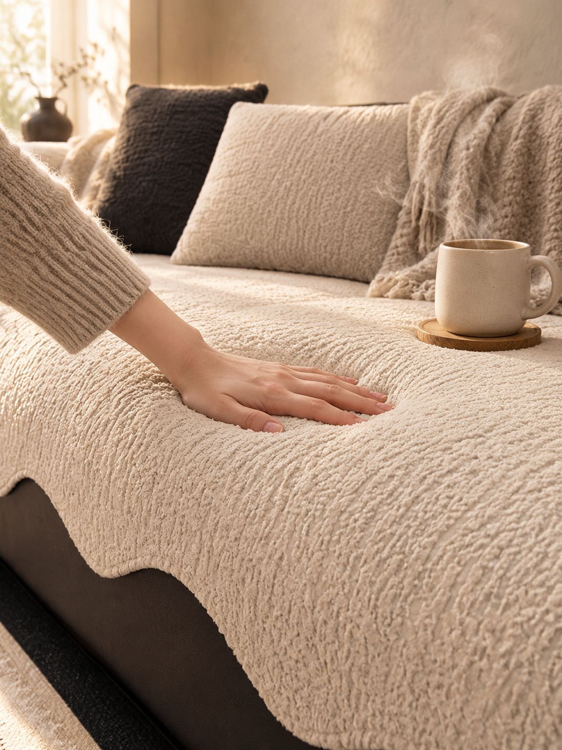Coussin Wabi-Sabi minimaliste avec silhouette organique et élégante