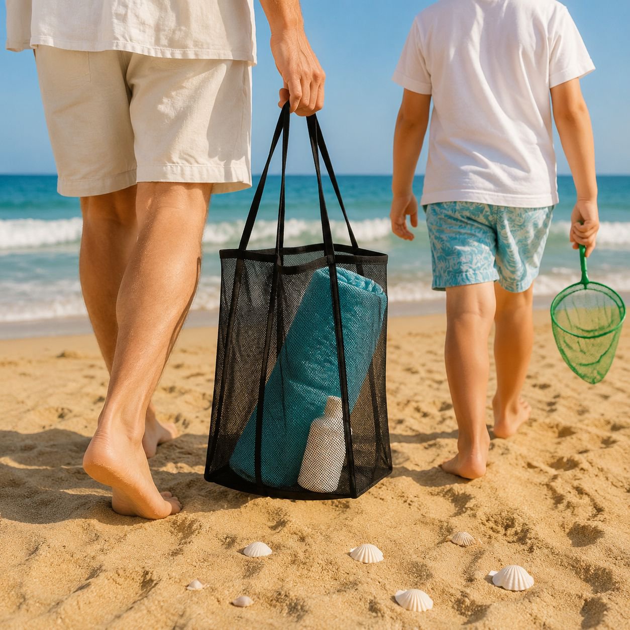 Bolso de playa de malla para niños y adultos