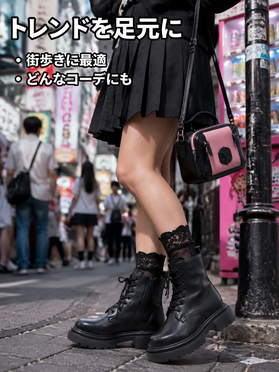 クラシックなブラックミドルカットマーチンブーツ