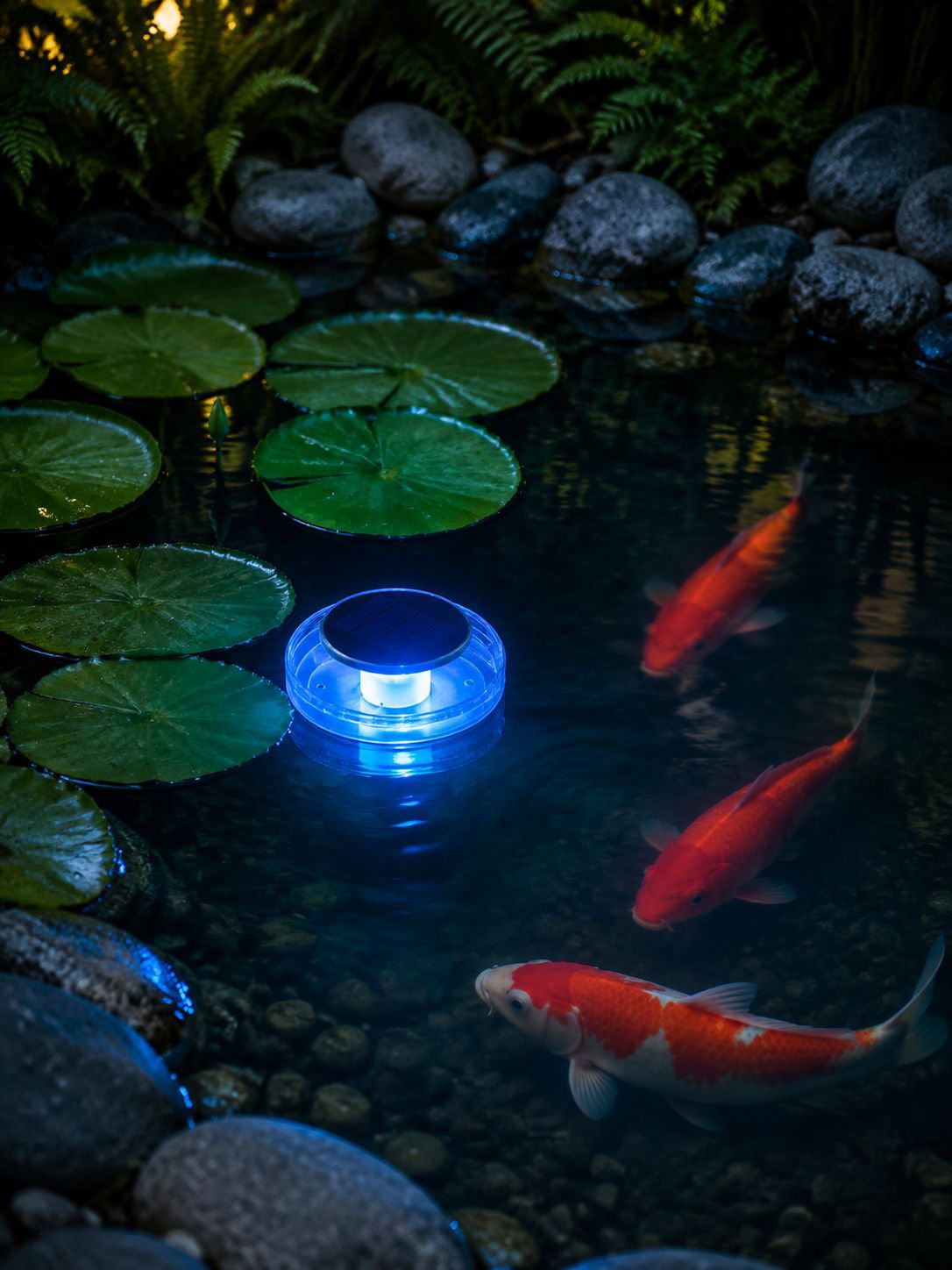 Luces solares cargándose bajo el sol en el jardín