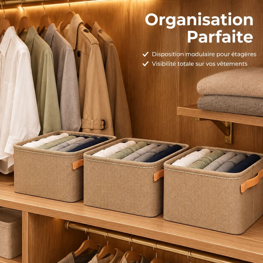 Panier Rangement Vêtements Tissu Épais Boîte Organisateur Dressing Penderie
