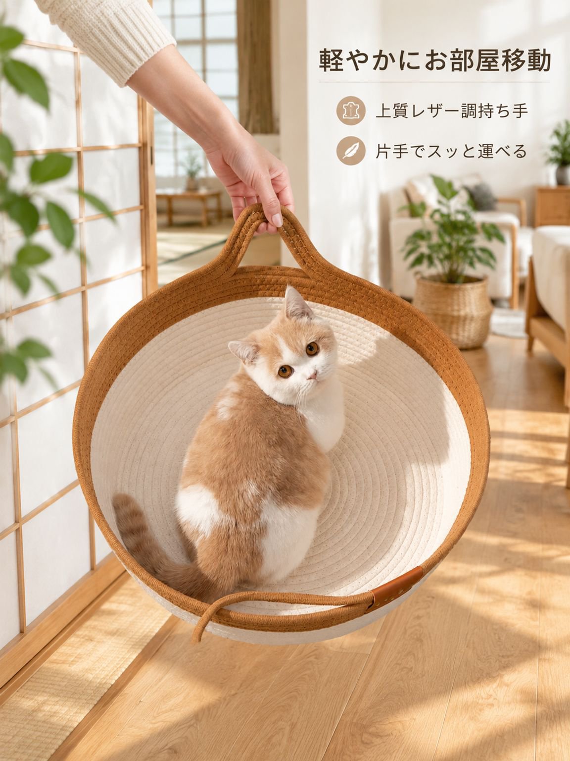 オールシーズン対応の編み込み猫用ベッド