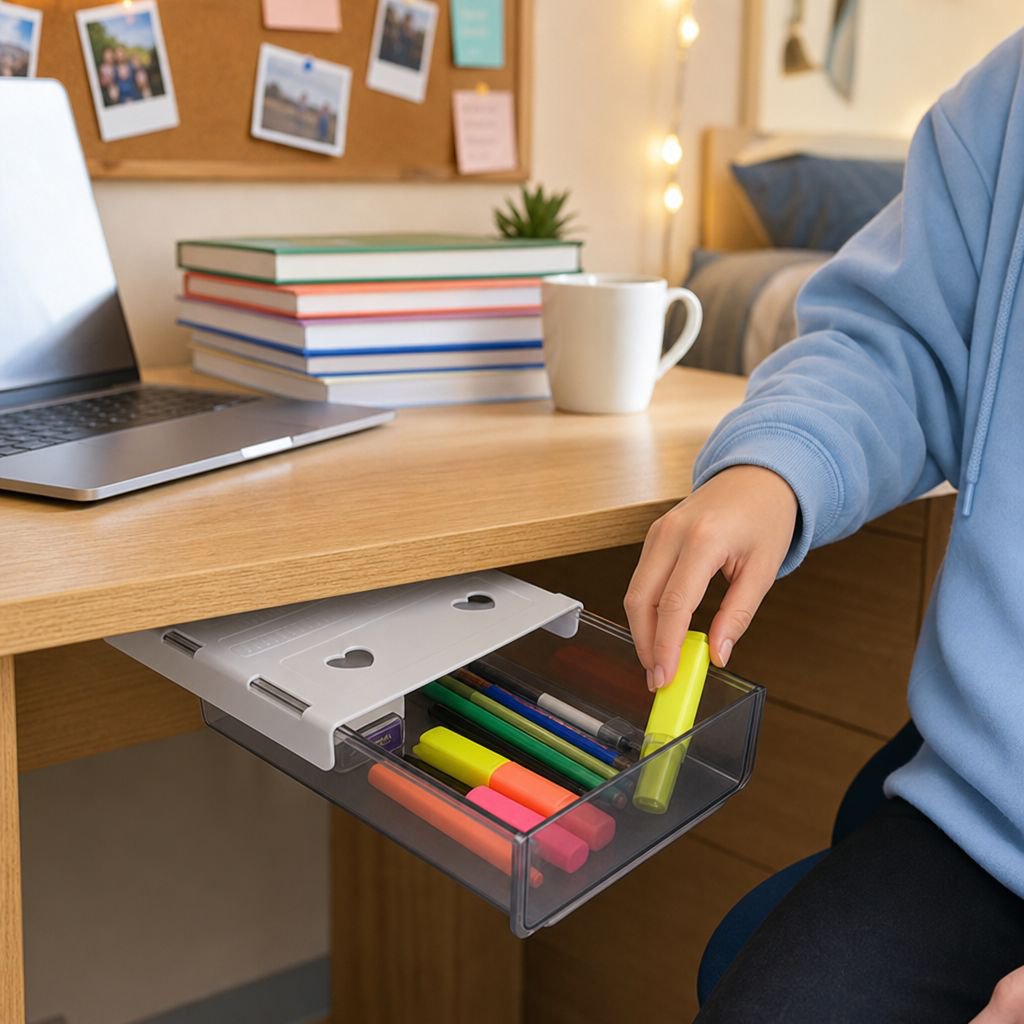 Space-saving invisible desk drawer organizer