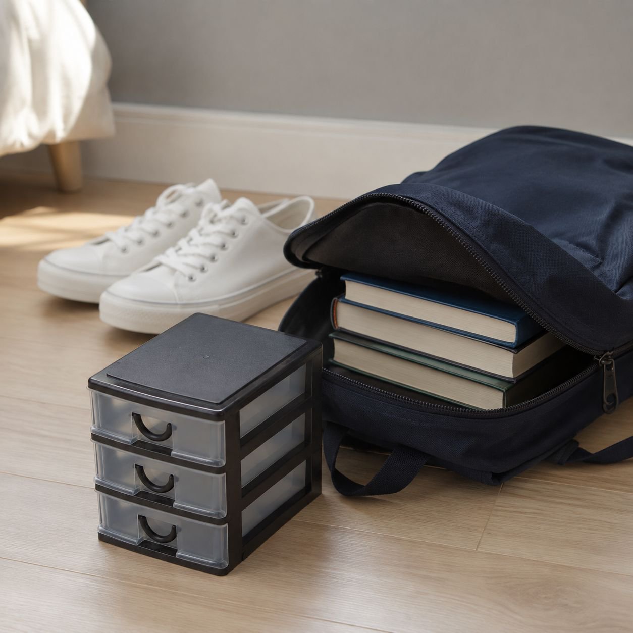 Organizador compacto con cajón transparente para papelería