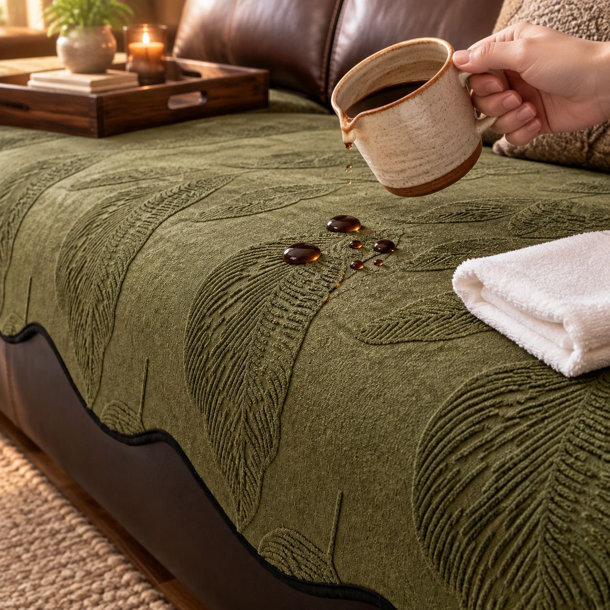 Wilderness Leaf Pattern Sofa Cushion, Retro, Non-slip, Wear-resistant