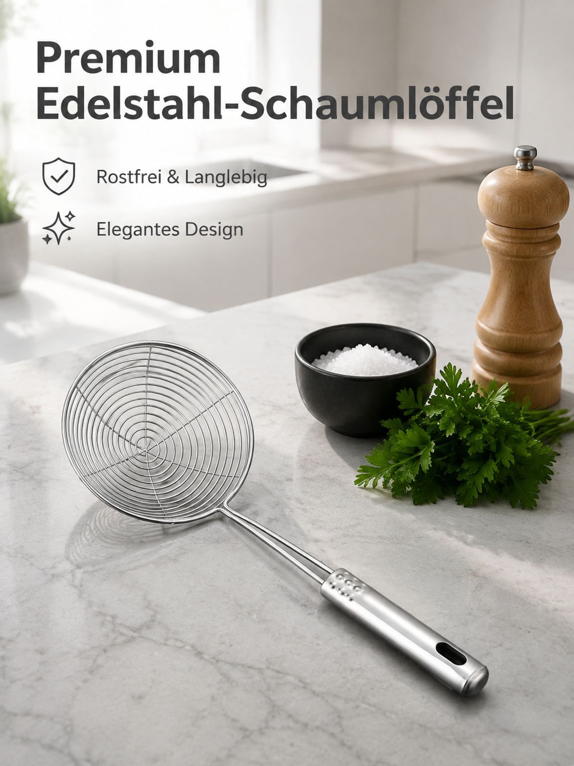 Haushalt Edelstahl Schaumlöffel Nudelsieb Küchensieb