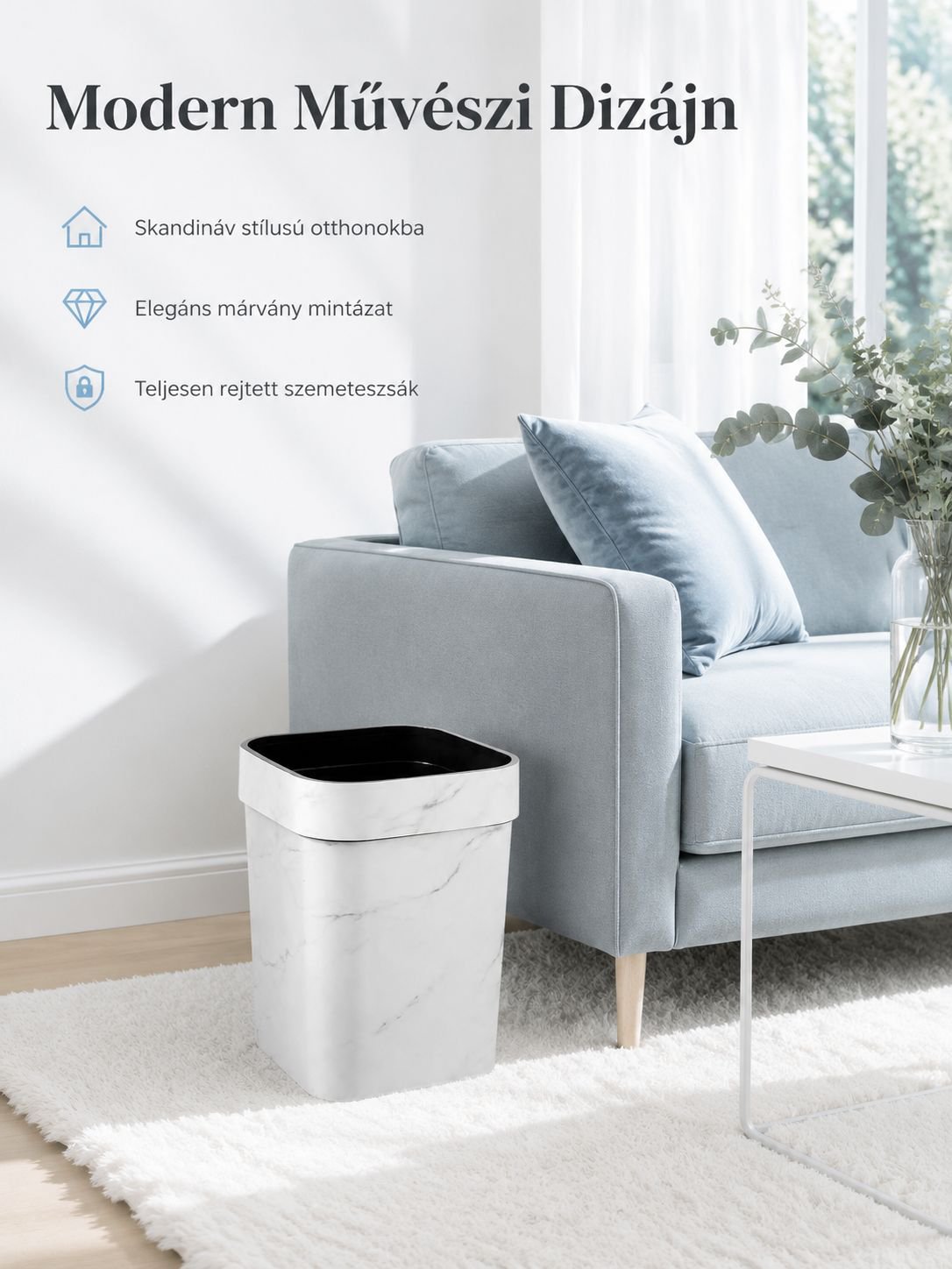 Márvány mintás, elegáns szemetes, nappaliba, hálószobába, fürdőszobába