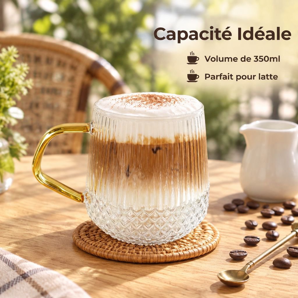 Tasse en Verre Borosilicate Rayé avec Anse Verre à Thé Café