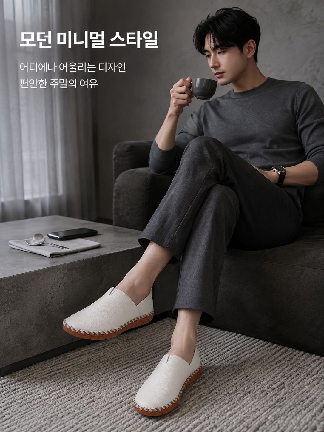 남성 캐주얼 천연가죽 슬립온 로퍼