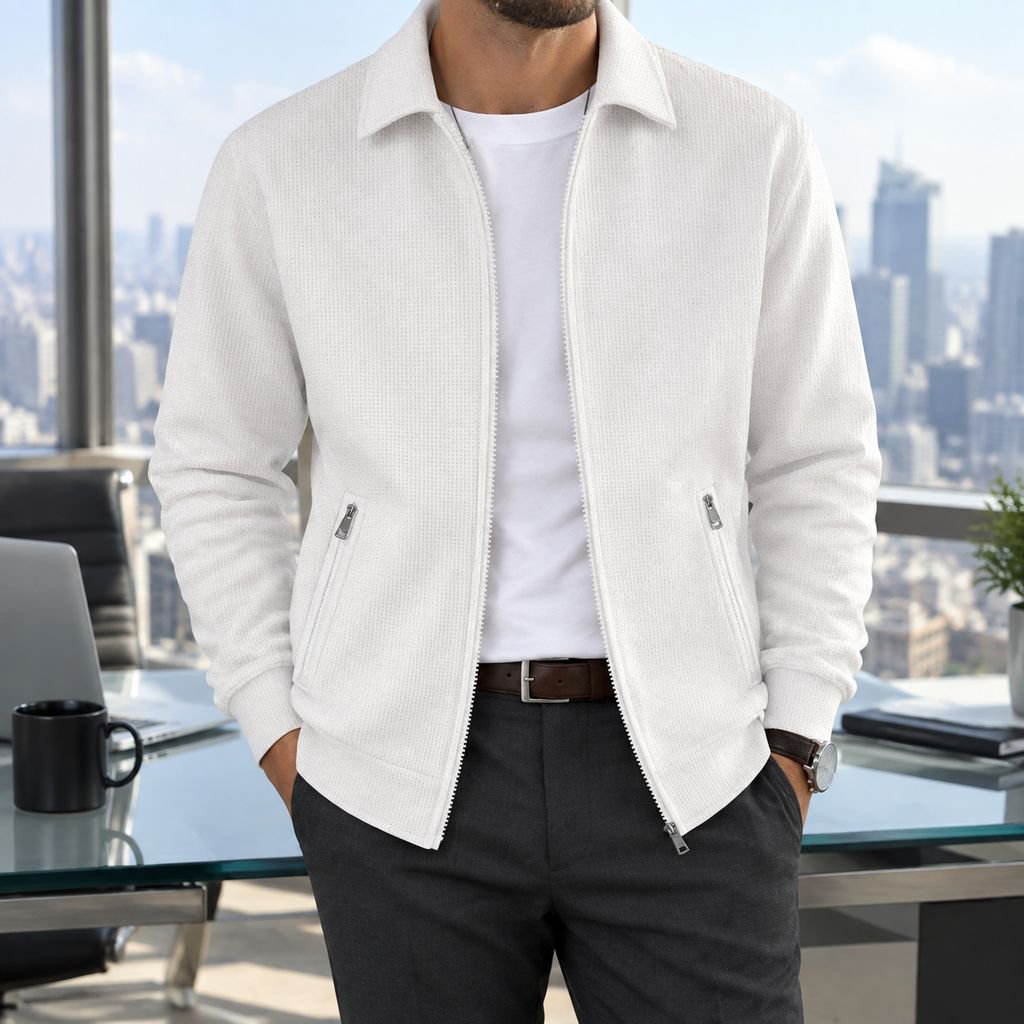 Wrinkle-resistant Zipper Waffle Knit Cardigan