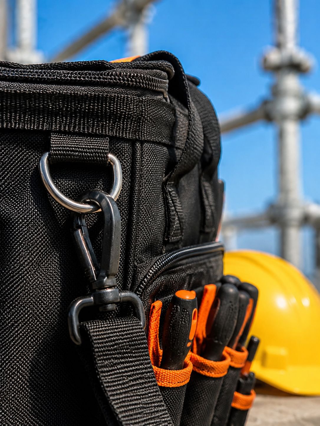 Side profile of the electrician bag with ergonomic shoulder strap