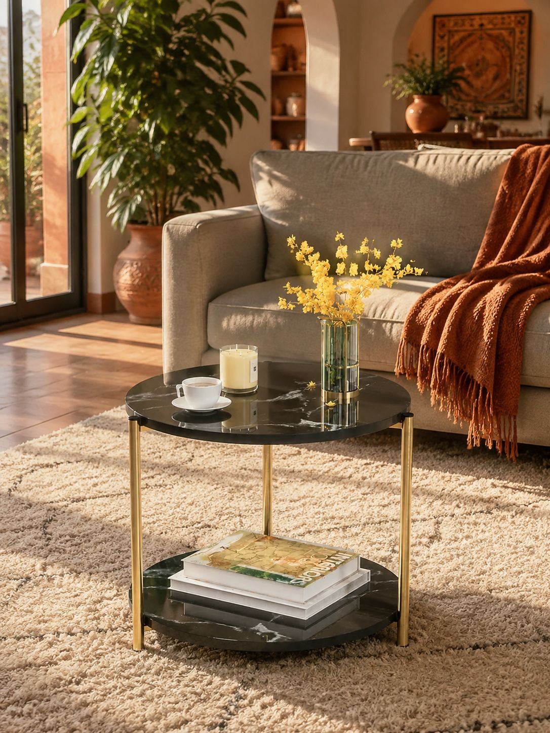 Sofá minimalista, mesa de centro para sala de estar