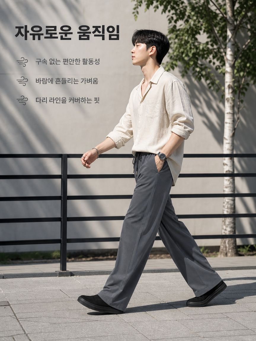 150491  캐주얼 바지 남성 느슨한 스트레이트 와이드 레그 팬츠 아이스 실크 여름 얇은