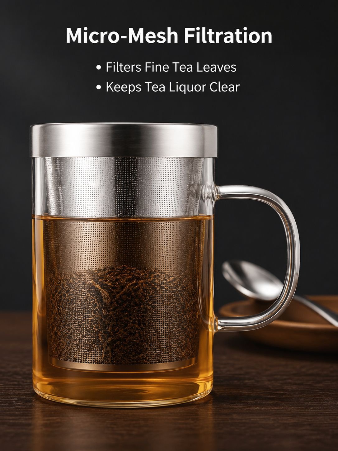 Glass Stainless Steel Filter Tea Cup