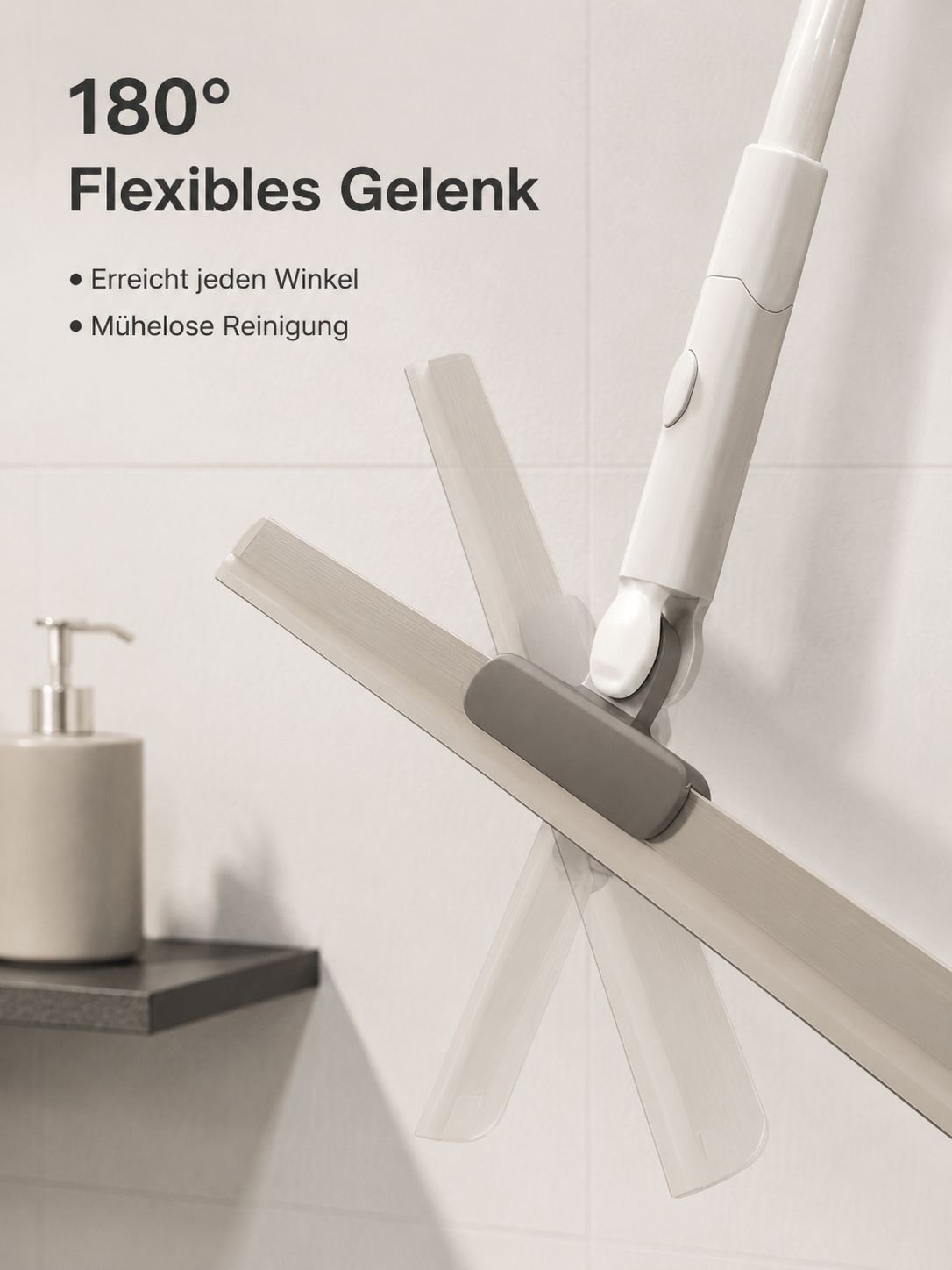 Silikon-Wischer in Aktion auf Fliesenoberfläche
