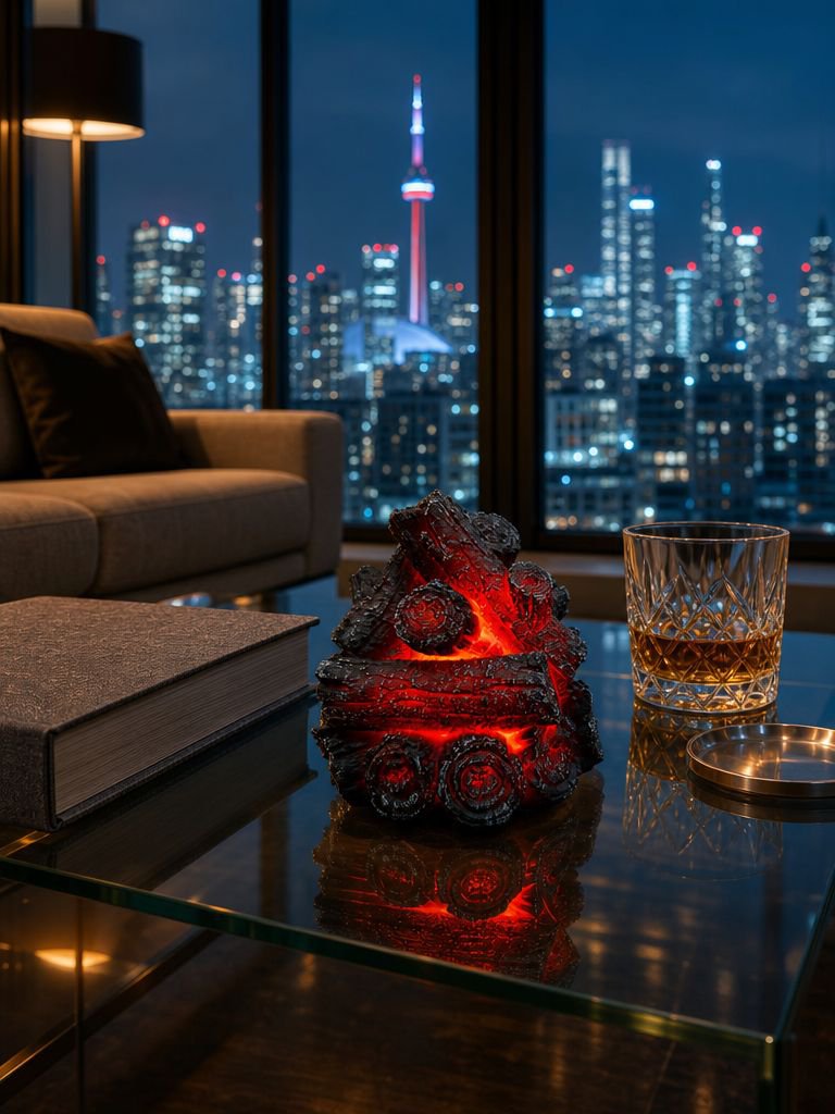 Resin Simulated Charcoal LED Flame Ambient Light, Modern Minimalist Battery-Powered Charcoal Pile, C
